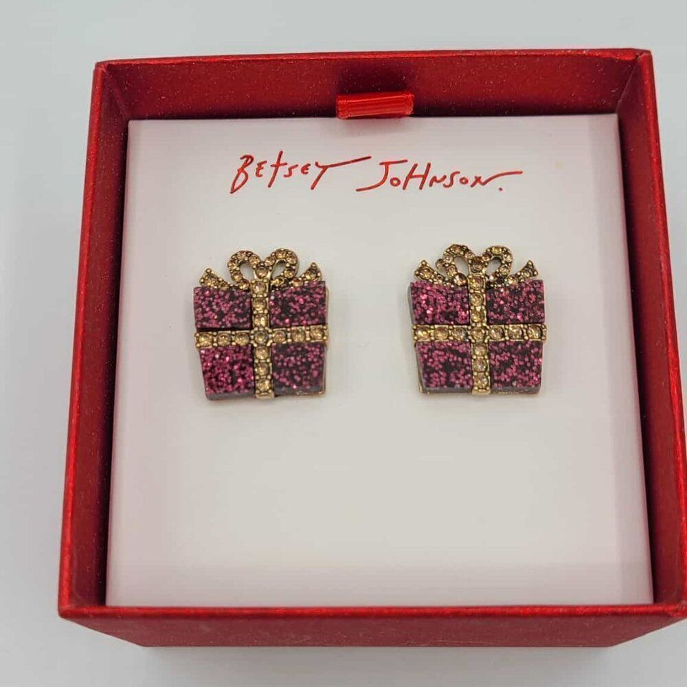 Betsey Johnson Red Package Holiday Earrings NWT!  NEW!
